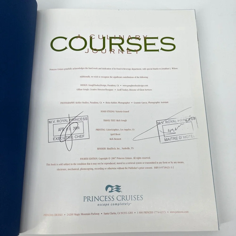 Princess Cruises A Culinary Journey Cookbook Recipes Fine Dining Signed Ex‎ Chef